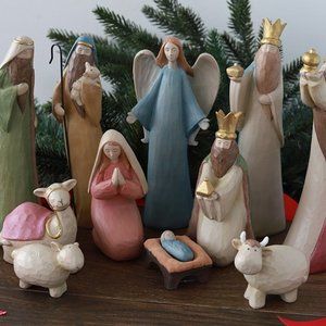 Folk Art Nativity Set, 12 Pieces - BRAND NEW